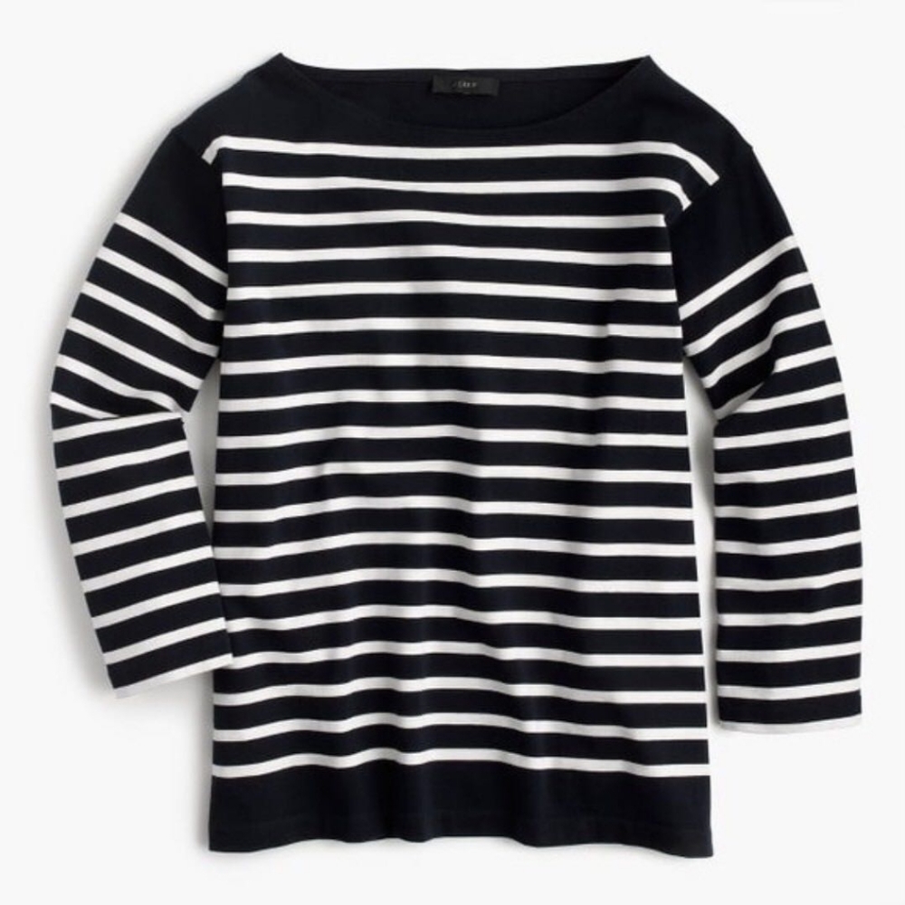 J. Crew Boatneck Navy White Striped Shirt Long Sleeve Size S